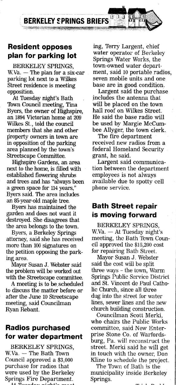 Herald Mail - 6-4-2008 - Highspire Parking Lot / Town Council Meeting